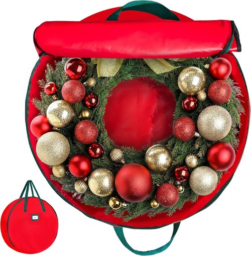 HOLDN’ STORAGE Wreath Storage Bag - Durable Waterproof Christmas Container - Heavy-Duty, 48"W x 8"D - Red
