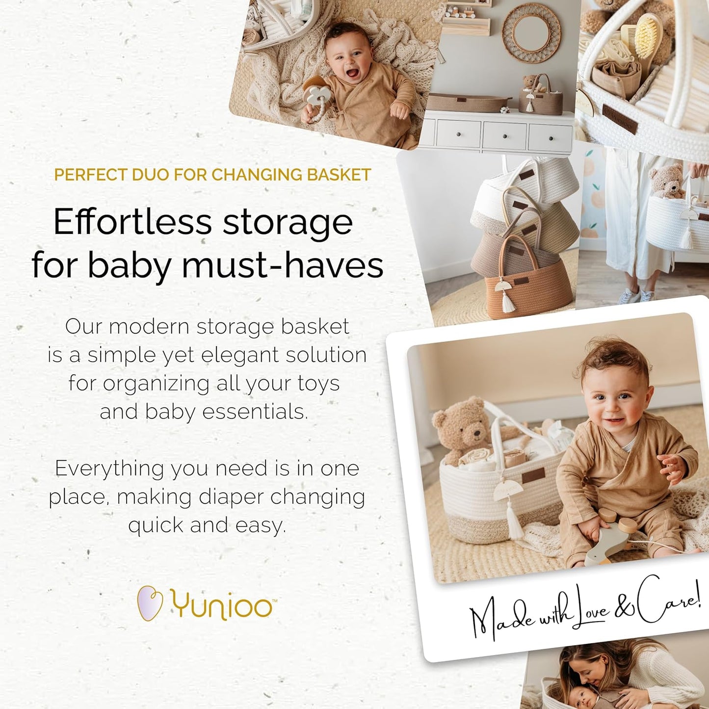 Yunioo Baby Diaper Caddy Organizer - Portable Nursery Storage Basket with Sturdy Handle | Ideal for Newborn Essentials