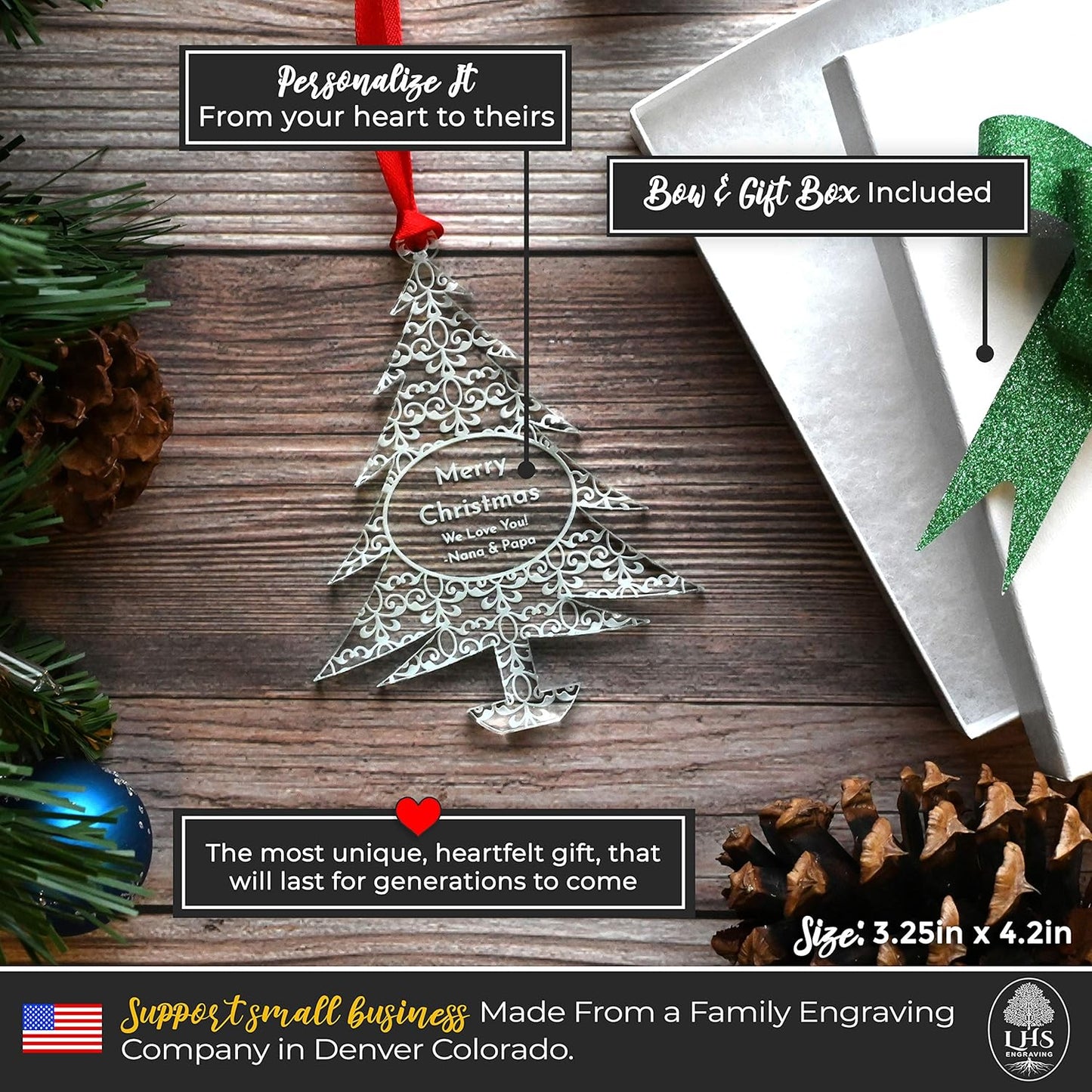 Personalized Christmas Ornaments by [Brand Name] - 2025 Gift Box for Engagements, Weddings & Babies | Acrylic Lace Design