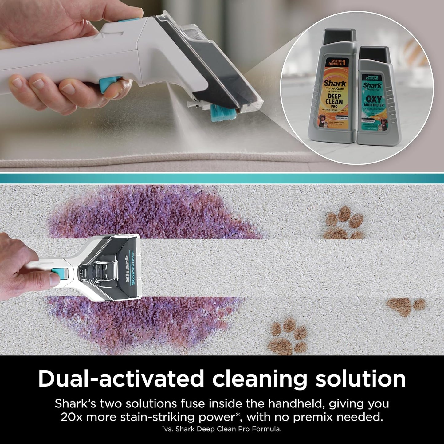 Shark R-EX201 CarpetXpert Upright Cleaner - StainStriker Technology for Carpets & Upholstery, Cyan