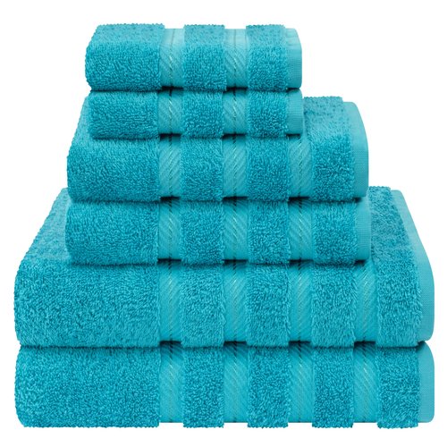American Soft Linen Luxury 6 Piece Towel Set, 2 Bath Towels 2 Hand Towel 2 Washcloths, 600 GSM 100% Cotton Turkish Towels for Bathroom, Aqua Blue Towel Sets