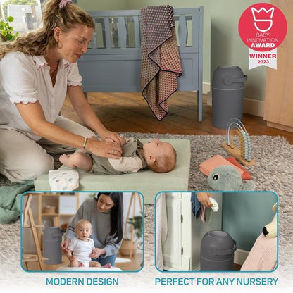 L.A. Baby Magic Diaper Pail - Odor-Free System with Child-Safe Lock - No Refills Needed - Gray