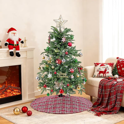 Christmas Plaid Tree Skirt 36-Inch Red & Green Buffalo Check with Snowflakes – Includes Variation Red/Green+36 Inches