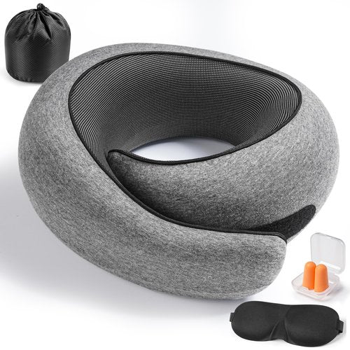KFXFENQ Travel Pillow, 360°Memory Foam Neck Pillow Airplane, Travel Pillows for Airplanes, Airplane Pillow, Soft Neck Pillow Stowable U-Shaped Pillow (Grey)