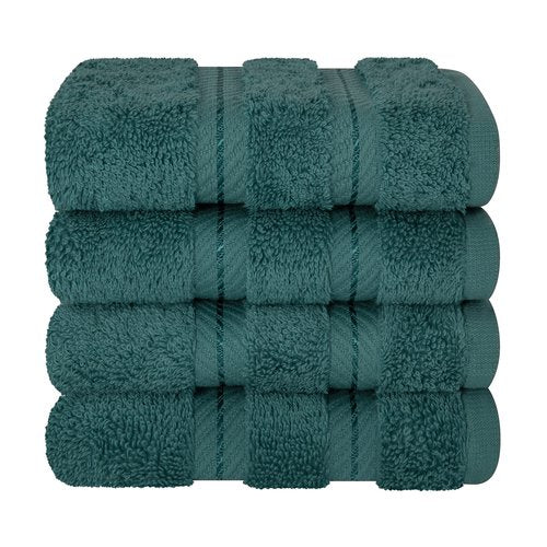 American Soft Linen Luxury Washcloths for Bathroom, 600 GSM 100% Cotton 4 Piece Turkish Wash Cloth Set, 13x13 in Soft Rags for Body and Face, Teal Washcloths