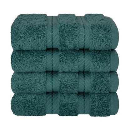 American Soft Linen Luxury Washcloths for Bathroom, 600 GSM 100% Cotton 4 Piece Turkish Wash Cloth Set, 13x13 in Soft Rags for Body and Face, Teal Washcloths