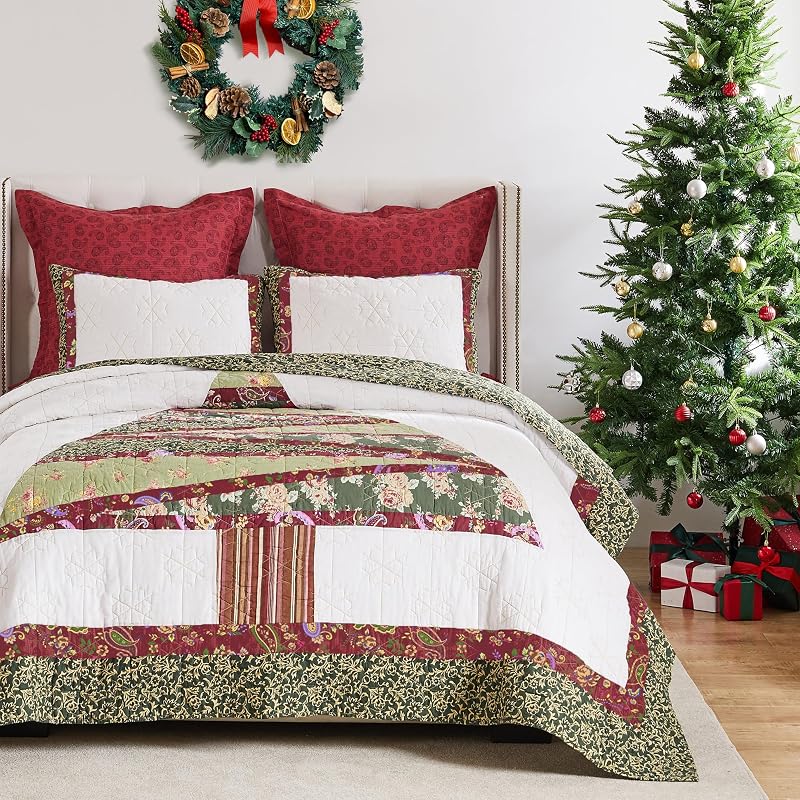 Holiday 3-Piece King/Cal King Cotton Quilt Set - Christmas Tree Pattern by Greenland Home Fashions - Variation Holiday+3-Piece King/Cal King