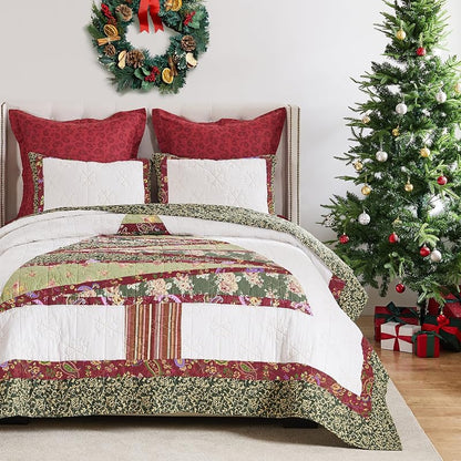 Holiday 3-Piece King/Cal King Cotton Quilt Set - Christmas Tree Pattern by Greenland Home Fashions - Variation Holiday+3-Piece King/Cal King