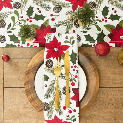 Napkin Set 20x20 Inches (6 Pcs) Poinsettia & Christmas Greenery – DII Woodland Holly
