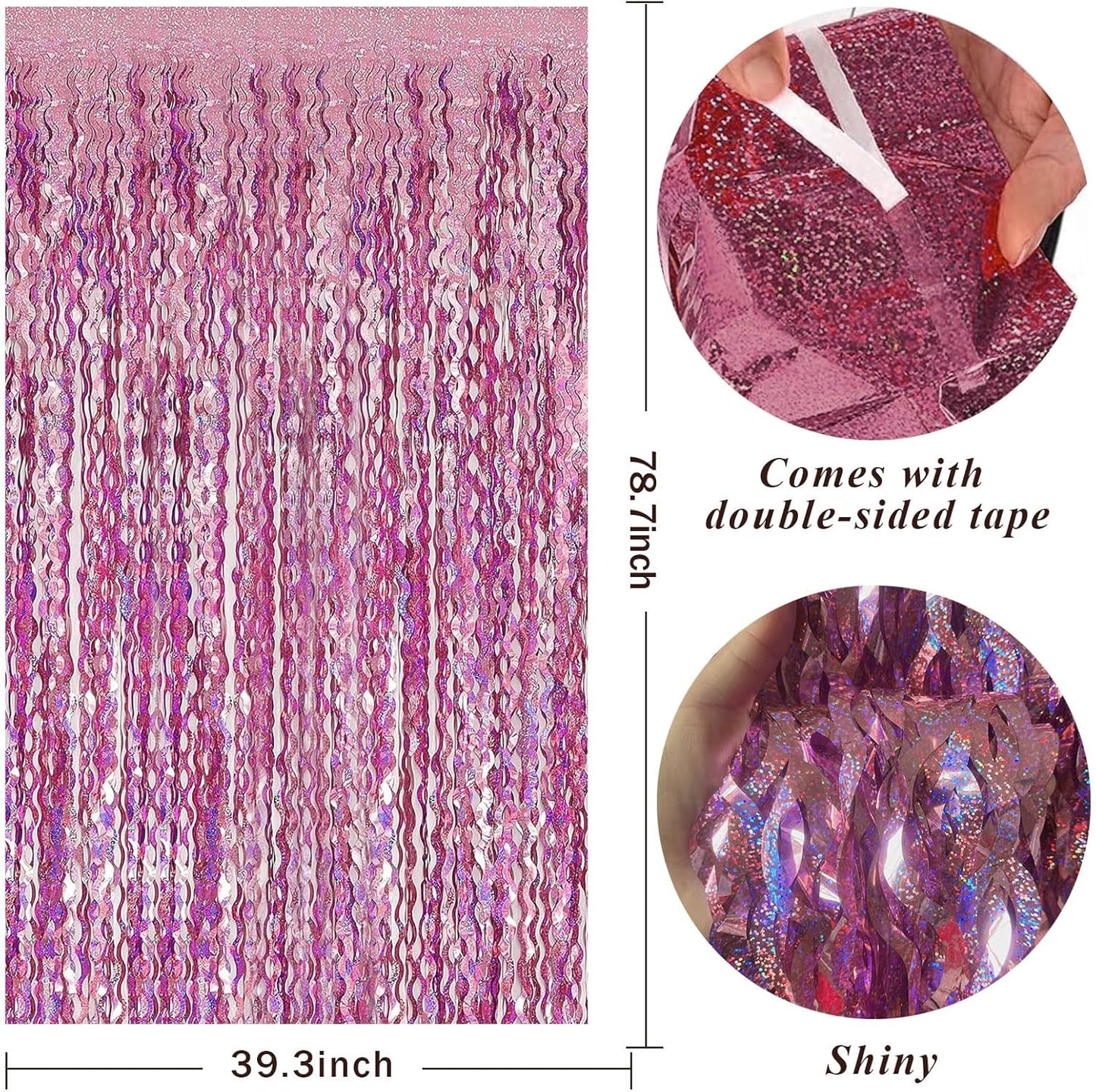 Skiennix Pink Streamers Fringe Backdrop - Sparkling Tinsel Foil Curtains for Party & Photo Booth Decor