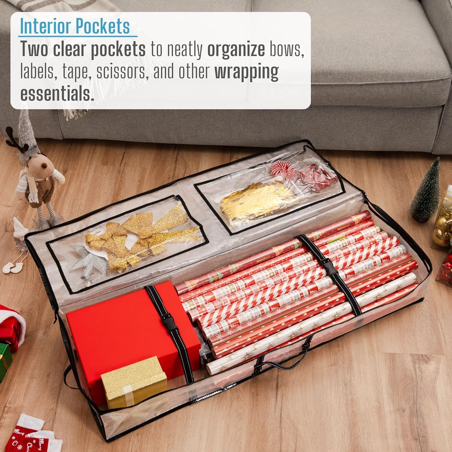 VENO Christmas Decoration Storage Bags - 3 Pack for Wrapping Paper & Ornaments | Durable & Spacious