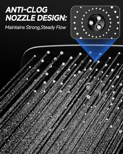 Veken 11.8" Rain Shower Head - Rectangular Stainless Steel Showerhead with Adjustable Arm & High Pressure | Chrome Finish
