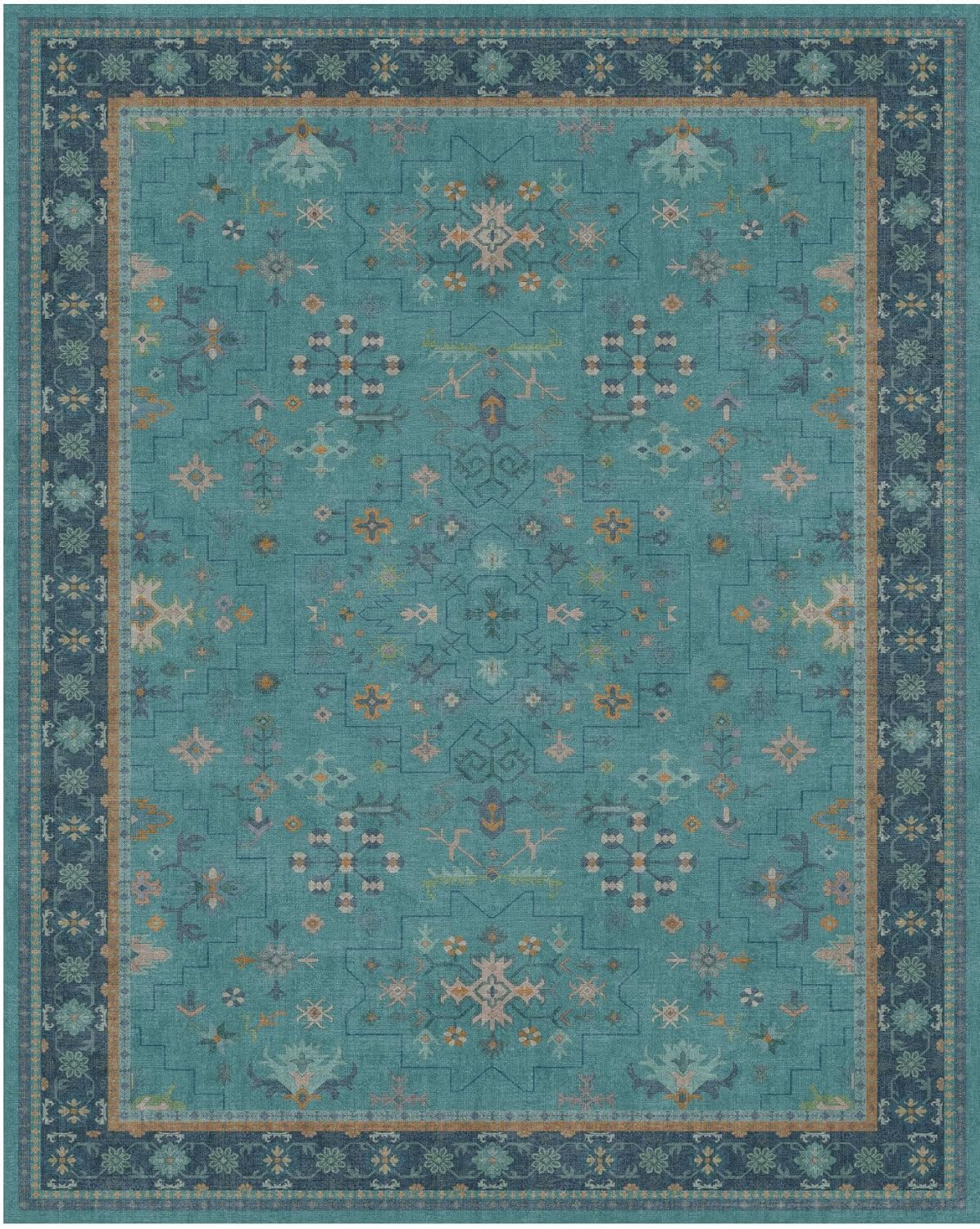 Skiennix Teal Area Rug - Washable Non-Skid Design for Entryway, Kitchen, Bathroom | Boho Geometric 3x4 ft