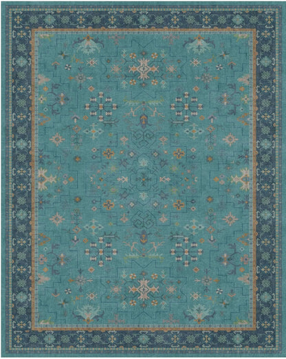 Skiennix Teal Area Rug - Washable Non-Skid Design for Entryway, Kitchen, Bathroom | Boho Geometric 3x4 ft