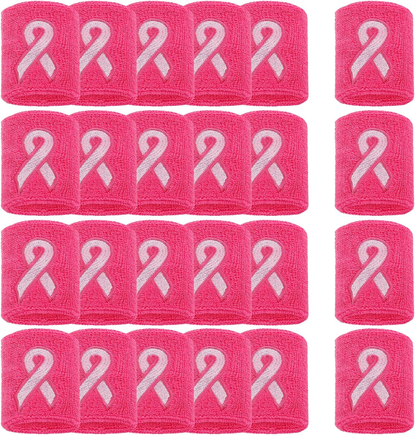Skiennix Breast Cancer Awareness Wristbands - Pink Ribbon Elastic Sports Bands | 12/24/48 Pcs for Youth & Adults