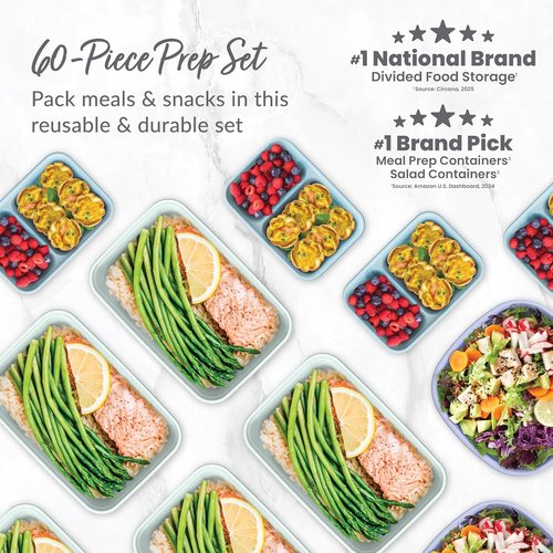 Bentgo Prep 60-Piece Meal Prep Kit - Reusable BPA-Free Food Containers & Snack Boxes | Microwave & Dishwasher Safe (Floral Pastels)