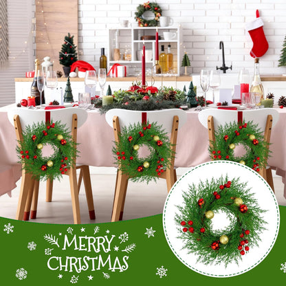 Regine Switzerland Christmas Candle Rings - 6 Pcs Mini Wreaths with Xmas Balls & Red Berries for Holiday Decor