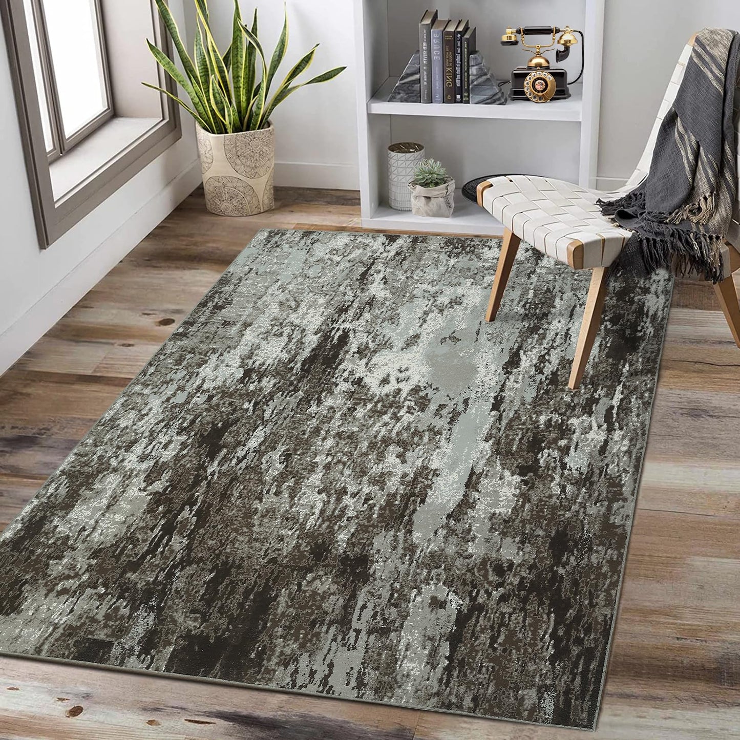 CAROMIO 9x12 Large Living Room Area Rug Washable Rug Modern Abstract Rug Indoor Non-Slip Accent Rug Contemporary Floor Carpet for Bedroom Nursery Home Office, Brown