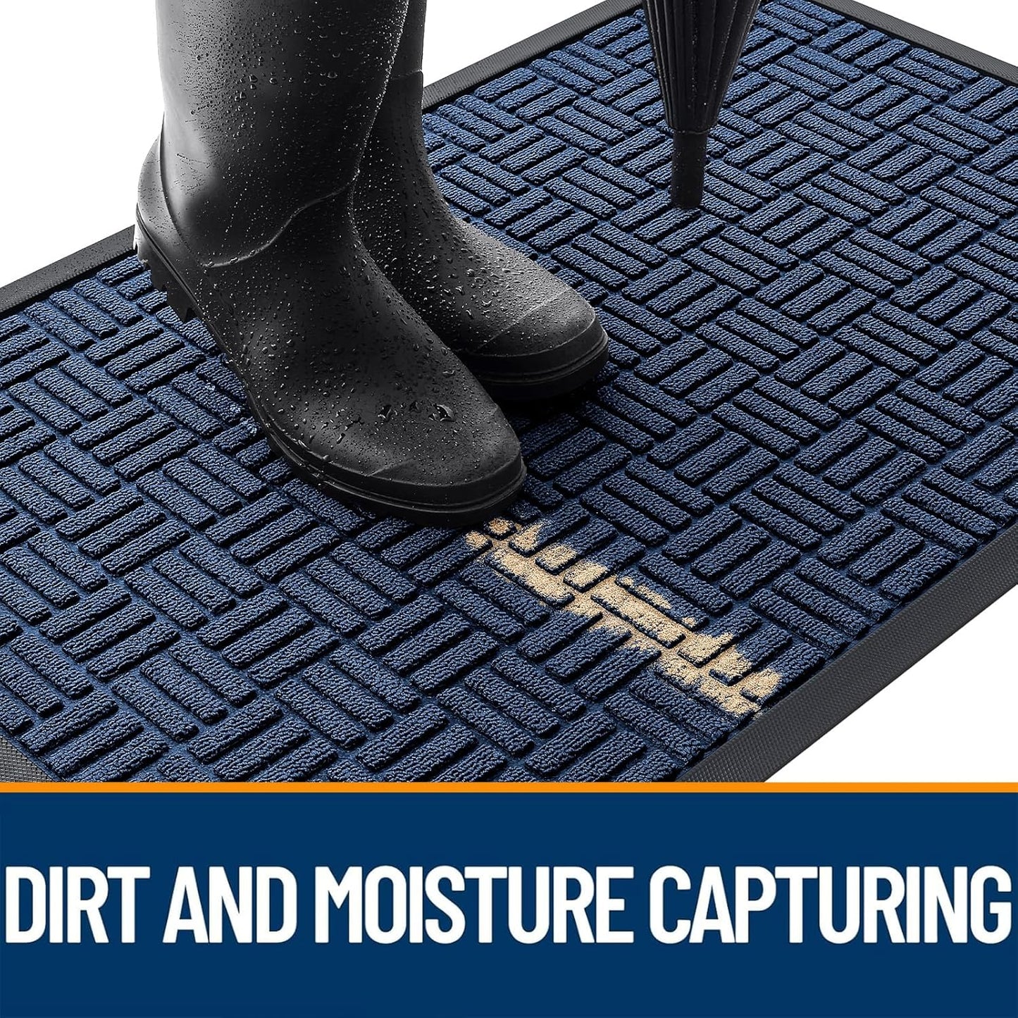 OLANLY Heavy-Duty Front Door Mat - Absorbent Non-Slip Natural Rubber | 29.5x17, Navy Blue