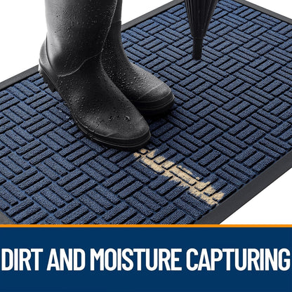 OLANLY Heavy-Duty Front Door Mat - Absorbent Non-Slip Natural Rubber | 29.5x17, Navy Blue