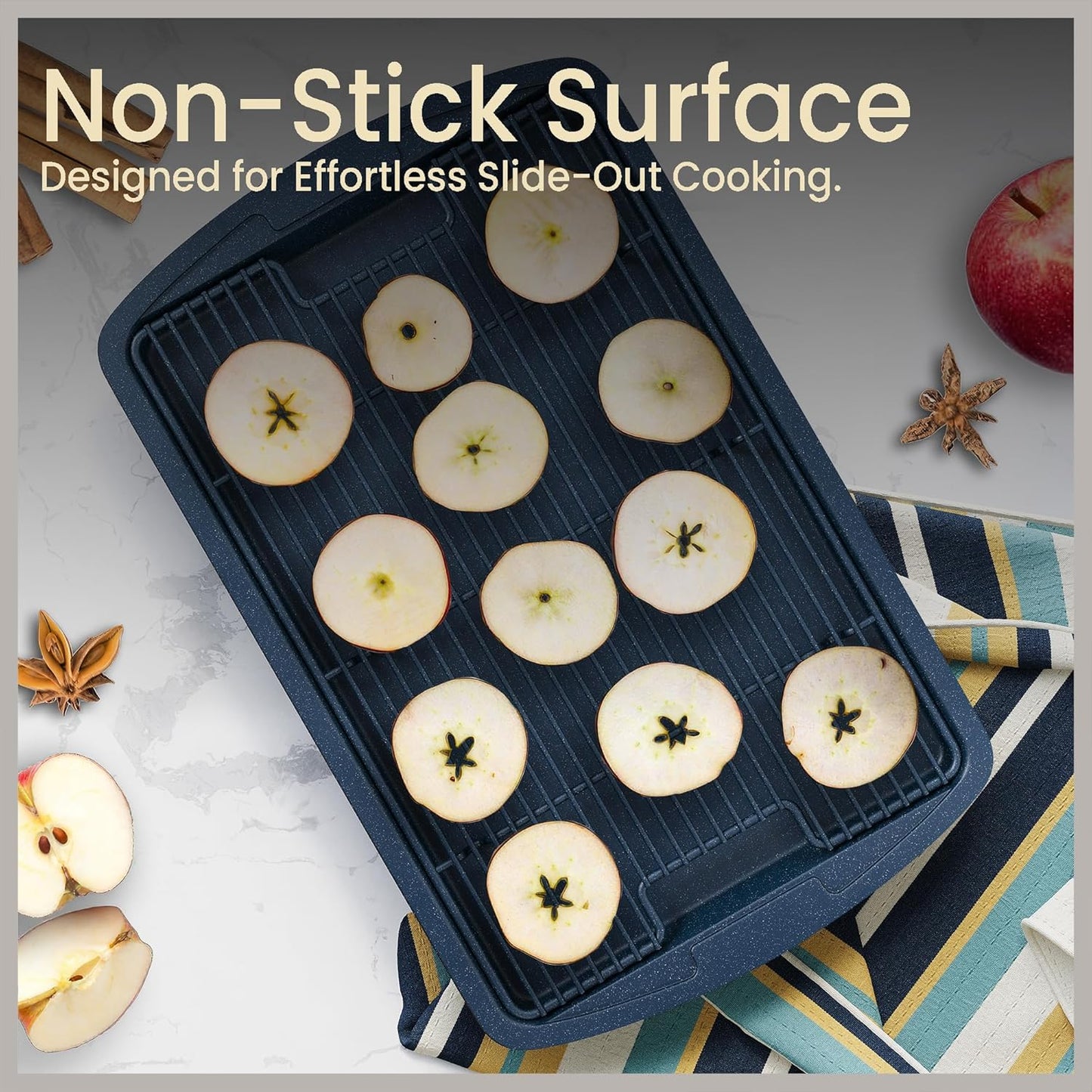 Skiennix Cookie Sheet Set - Nonstick Blue Marble Carbon Steel Pan & Cooling Rack | Oven Safe Up to 450°F, 17.4" Pan & 14.7" Rack