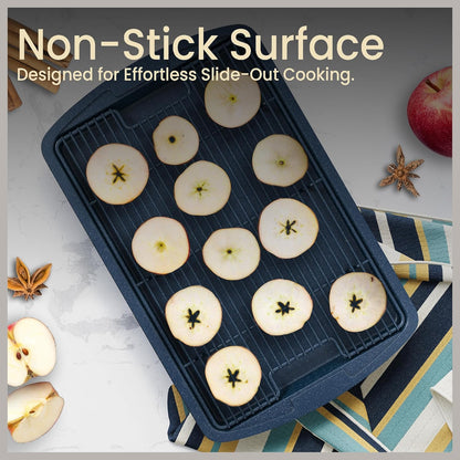 Skiennix Cookie Sheet Set - Nonstick Blue Marble Carbon Steel Pan & Cooling Rack | Oven Safe Up to 450°F, 17.4" Pan & 14.7" Rack