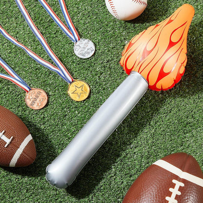 Zomiboo Kids Winner Award Medals Set - 15 Plastic Gold, Silver, Bronze Medals + 3 Inflatable Torches for Medieval Party
