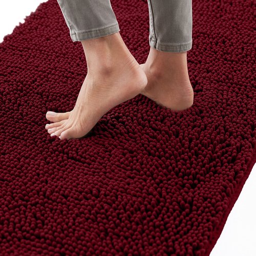 GORILLA GRIP Bath Rug Mat 54x24, Soft Absorbent Chenille, Quick Dry Microfiber Mats, Rubber Backing Washable Shower Floor Rugs, Bathmat Runner, US Designed Bathroom Home Decor Accessories Burgundy