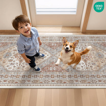 Skiennix Runner Rug - Non-Slip Vintage Hallway Runner | Washable 2x8 Soft Rug in Orange