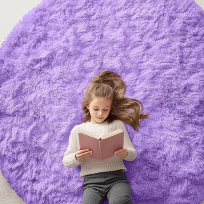 OLANLY Purple Round Area Rug - Soft, Fluffy, Machine Washable 6 ft Circle Carpet for Bedroom & Living Room