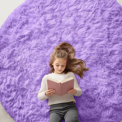 OLANLY Purple Round Rugs for Bedroom - Machine Washable, 6 ft Circle Area Rugs for Living Room, Soft and Fluffy Shaggy Carpet for Teen Girls and Boys, Nursery Rooms, Dorms, Home Decor Aesthetic