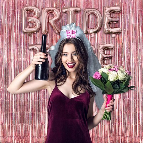 GREATRIL Rose Gold Tinsel Party Backdrop - Foil Fringe Curtain for Birthday Photo Booth - 1m x 2.5m | Pack of 2