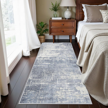 Skiennix Washable 2x5 Abstract Hallway Runner - Water Resistant Soft Carpet for Indoor Use | Blue/Ivory
