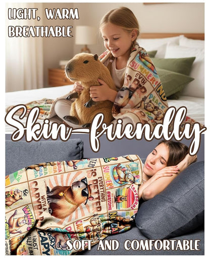 50x65 Capybara Blanket Gift for Capybara Lovers | Cozy 280 GSM Flannel Throw