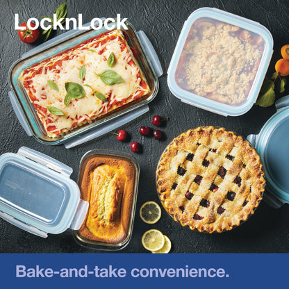 LocknLock Purely Better Glass Bread Baking/Loaf/Mealoaf Pan/Food Storage Container with Lid, 8.5 Inch x 5.5 Inch, Clear