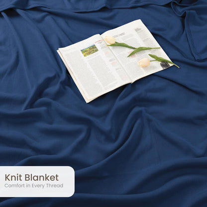 Utopia Bedding Knit Blanket - Soft Lightweight Jersey Queen Size (90x90 Inches) in Navy | Breathable Comfort for Bed & Couch