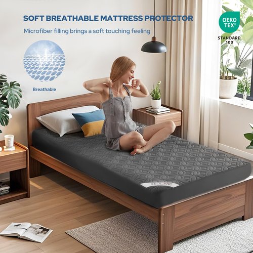 BEDLORE Waterproof Mattress Protector, Twin XL Size Mattress Pad with Deep Pocket 6"-15" Depth, Soft Breathable Dirt-Proof Bed Mattress Cover for Bedroom, College Dorm (Gray)