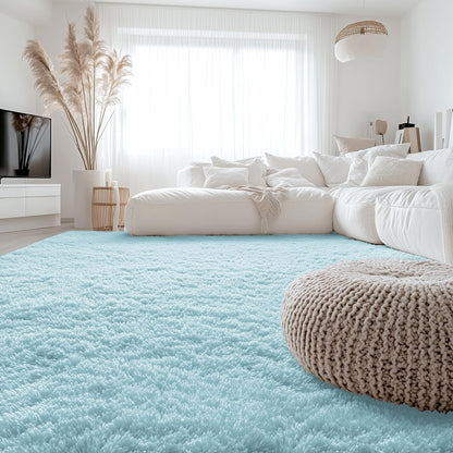 OLANLY Large Area Rug - Soft Fluffy Shaggy Indoor Carpet for Living Room & Bedroom | Light Blue 6x9