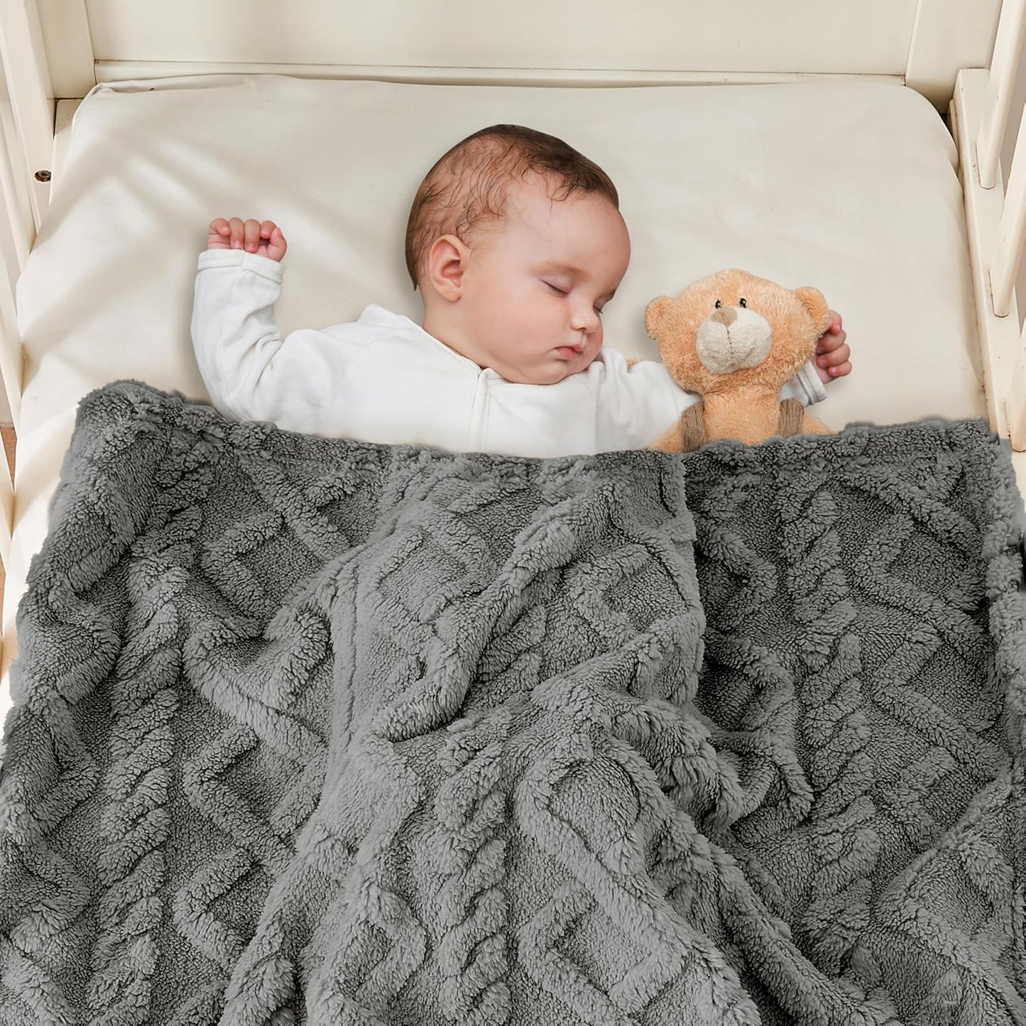Sherpa Fleece Baby Blanket - Ultra Soft & Fluffy Infant Receiving Blanket | Cozy 30”×40” Grey for Boys & Girls