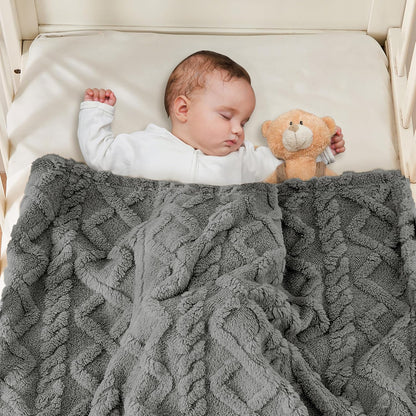 Sherpa Fleece Baby Blanket - Ultra Soft & Fluffy Infant Receiving Blanket | Cozy 30”×40” Grey for Boys & Girls