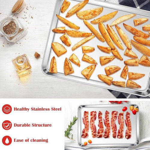 E-far Stainless Steel Cookie Sheet - Large 18”x13” Non-Toxic Baking Pan | Rust-Free & Dishwasher Safe