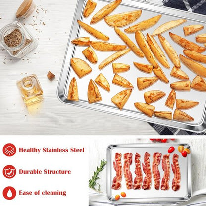 E-far Stainless Steel Cookie Sheet - Large 18”x13” Non-Toxic Baking Pan | Rust-Free & Dishwasher Safe