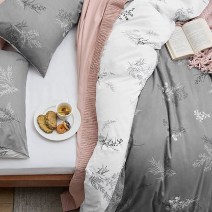Bedsure Duvet Cover King Size - Reversible Floral Duvet Cover Set with Zipper Closure, 3 Pieces Grey Bedding Set with 8 Corner Ties and 2 Pillowcases 20"x36"