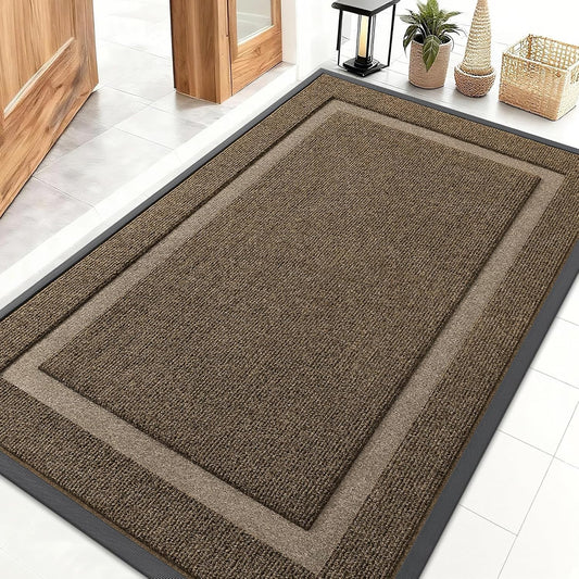 OLANLY Indoor Outdoor Front Door Mat - Waterproof All-Season Doormat, Sturdy Rubber, Easy Clean | 47x32, Brown