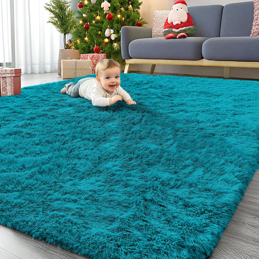 OLANLY Large Area Rug - Soft Fluffy Shaggy Indoor Carpet for Living Room & Bedroom | Teal 6x9 ft