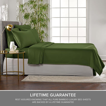 Pure Bamboo Twin Sheets - 100% Organic Viscose Bed Sheet Set, Luxuriously Soft & Cooling (Twin, Pesto)