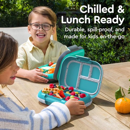 Bentgo Chill Kids Lunch Box - Leak-Proof 4-Compartment Bento with Ice Pack, 3.3 Cup Capacity, BPA-Free, Ages 3-7 (Truly Teal)