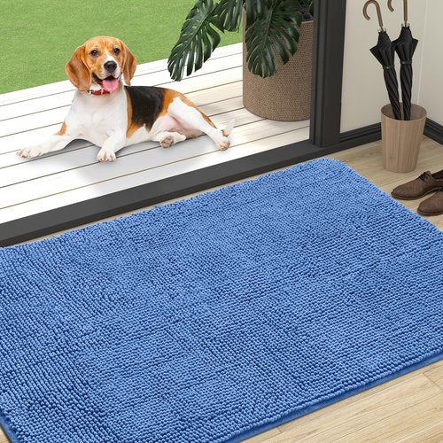 OLANLY Dog Door Mat for Muddy Paws 47x32, Absorbs Moisture and Dirt, Absorbent Non-Slip Washable Doormat, Quick Dry Chenille Mud Mat, Entry Indoor Entryway Carpet for Inside Floor, Cornflower Blue