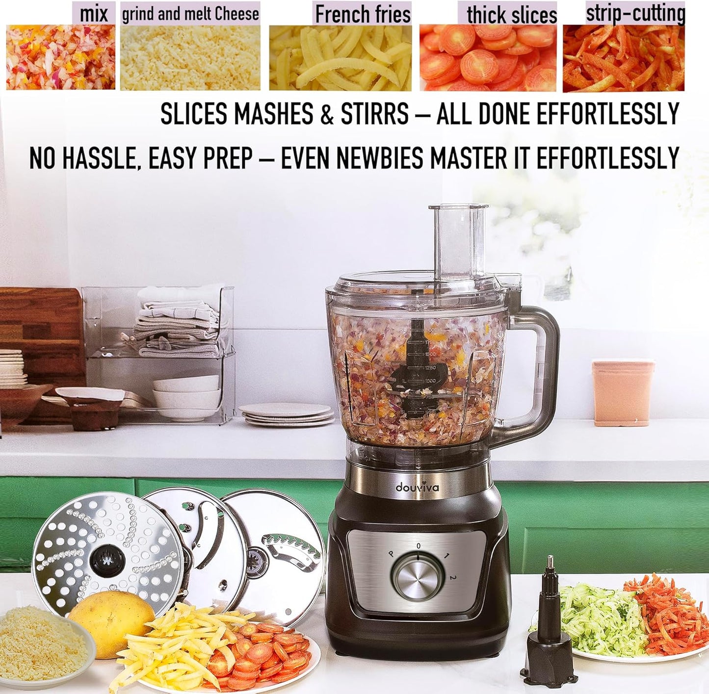 Skiennix Food Processor Blender Combo - 3-in-1 Kitchen Blender with 8-Cup Bowl & 24oz To-Go Cup