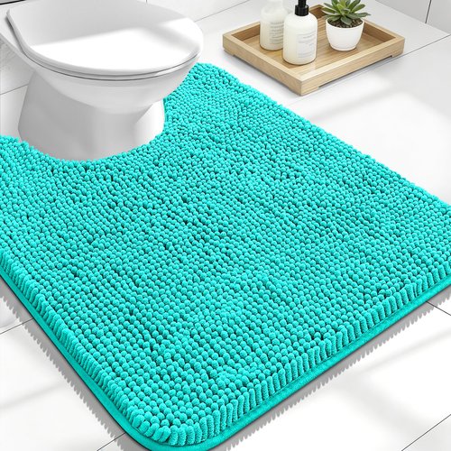 OLANLY Toilet Rugs U-Shaped 24x20, Extra Soft Absorbent Chenille Contour Bathroom Rugs for Toilet, Dry Quickly, Machine Washable, Non-Slip Bath Mat, Teal